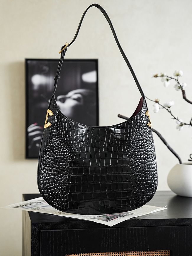 Chanel Crocodile Embossed Shoulder Bag 68012 black Chanel Crocodile Embossed Shoulder Bag 68012 black