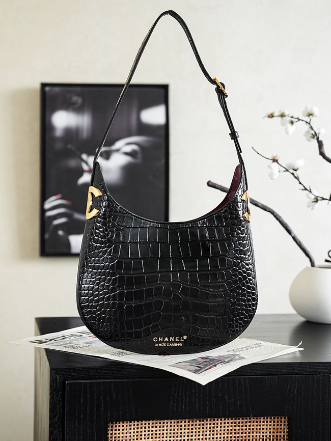 Chanel Shoulder Bags Crocodile Embossed 68011 black Chanel Shoulder Bags Crocodile Embossed 68011 black