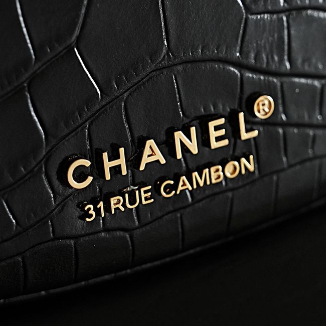 Chanel Shoulder Bags Crocodile Embossed 68011 black Chanel Shoulder Bags Crocodile Embossed 68011 black