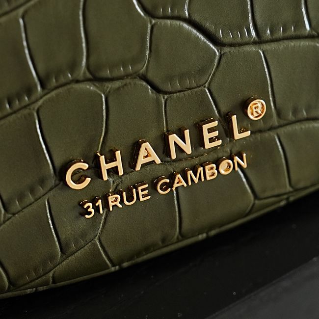 Chanel Shoulder Bags Crocodile Embossed 68011 green Chanel Shoulder Bags Crocodile Embossed 68011 green