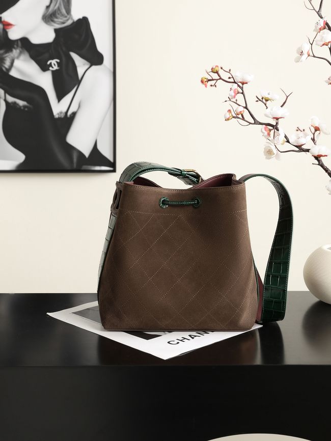 Chanel Suede Calfskin Bucket Bag AS6584 dark brown Chanel Suede Calfskin Bucket Bag AS6584 dark brown