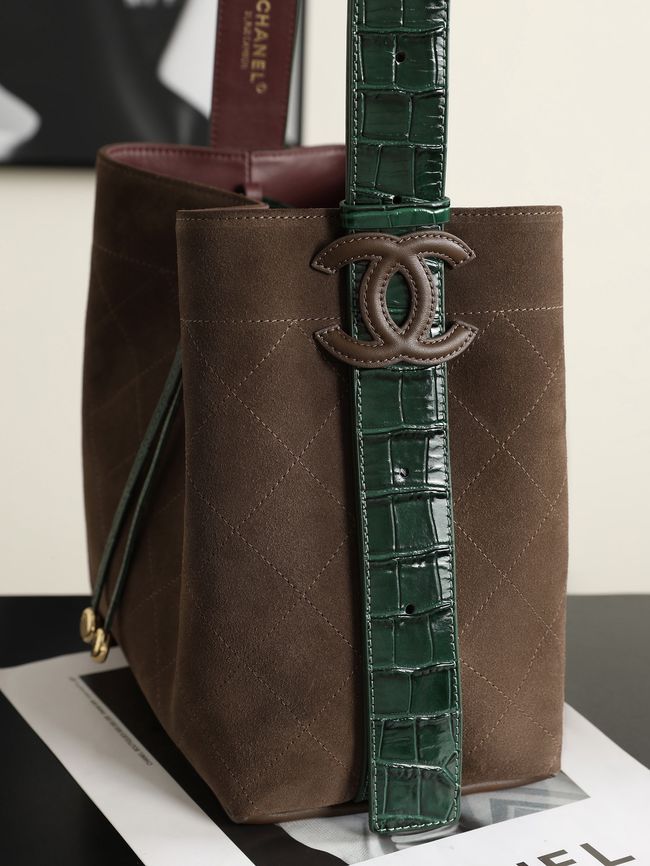 Chanel Suede Calfskin Bucket Bag AS6584 dark brown Chanel Suede Calfskin Bucket Bag AS6584 dark brown