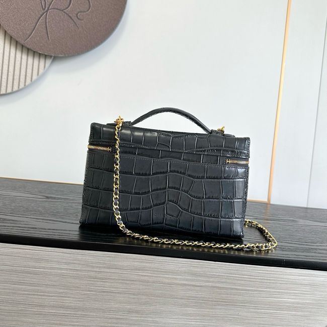 Chanel Vanity with Chain Crocodile Embossed AP5195 black Chanel Vanity with Chain Crocodile Embossed AP5195 black