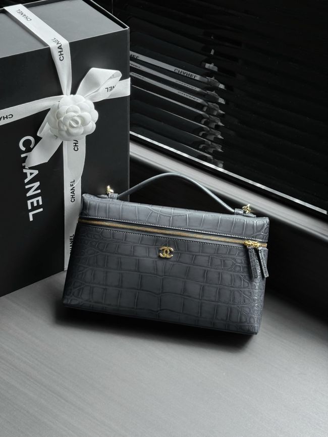 Chanel Vanity with Chain Crocodile Embossed AP5195 gray