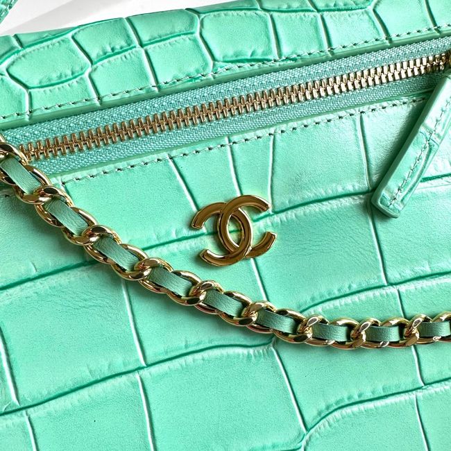 Chanel Vanity with Chain Crocodile Embossed AP5195 light green Chanel Vanity with Chain Crocodile Embossed AP5195 light green