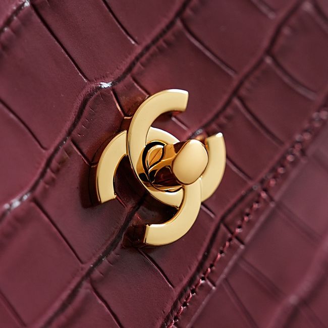 Chanel Crocodile Embossed Shopping Bag AS6428 Dark Burgundy Chanel Crocodile Embossed Shopping Bag AS6428 Dark Burgundy