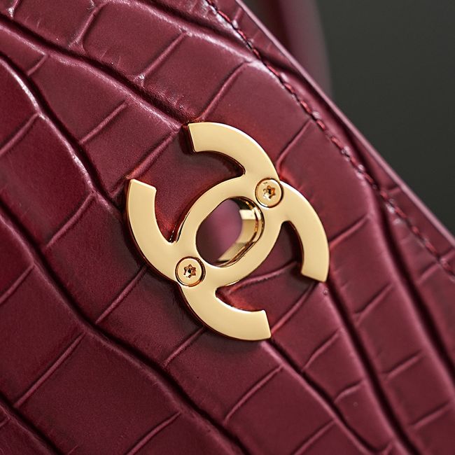 Chanel Crocodile Embossed Shopping Bag AS6428 Dark Burgundy Chanel Crocodile Embossed Shopping Bag AS6428 Dark Burgundy