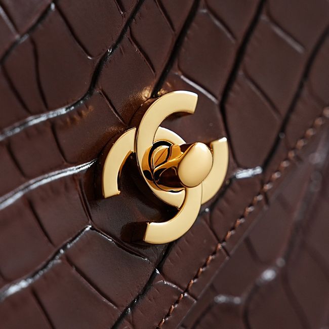 Chanel Crocodile Embossed Shopping Bag AS6428 dark brown Chanel Crocodile Embossed Shopping Bag AS6428 dark brown