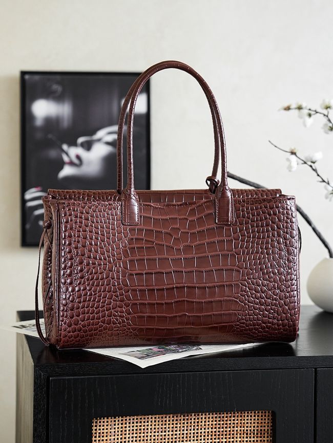 Chanel Crocodile Embossed Shopping Bag AS6428 dark brown Chanel Crocodile Embossed Shopping Bag AS6428 dark brown