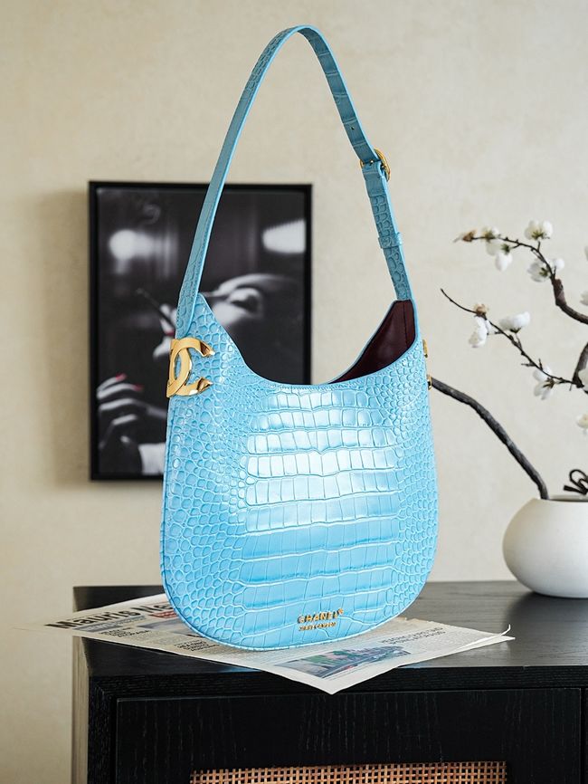 Chanel Crocodile Embossed Shoulder Bag 68012 blue Chanel Crocodile Embossed Shoulder Bag 68012 blue