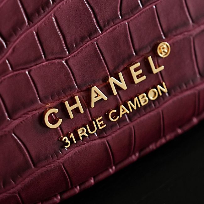Chanel Crocodile Embossed Shoulder Bag 68012 burgundy