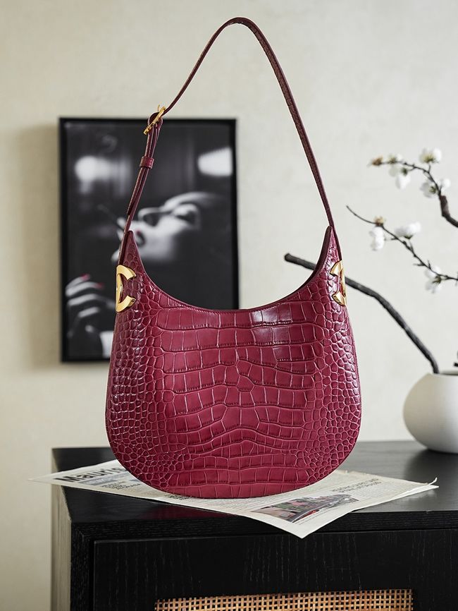 Chanel Crocodile Embossed Shoulder Bag 68012 burgundy