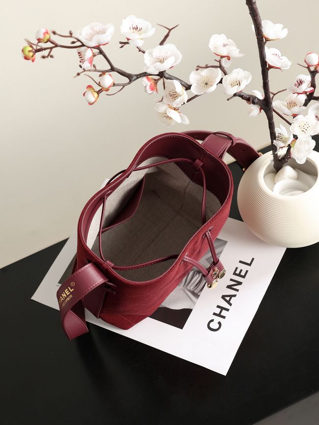 Chanel Suede Calfskin Bucket Bag AS6537 burgundy Chanel Suede Calfskin Bucket Bag AS6537 burgundy