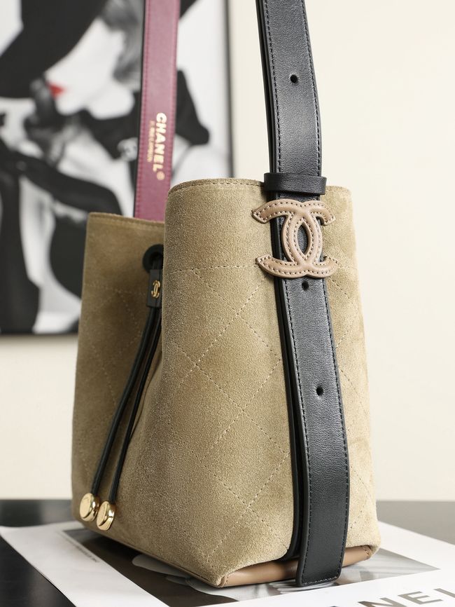 Chanel Suede Calfskin Bucket Bag AS6537 dark Beige Chanel Suede Calfskin Bucket Bag AS6537 dark Beige