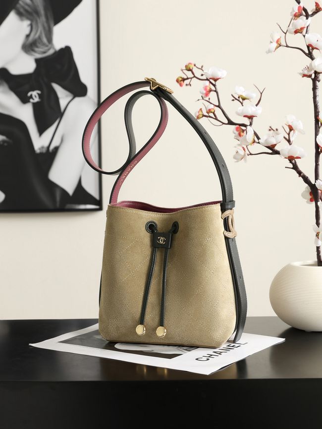 Chanel Suede Calfskin Bucket Bag AS6537 dark Beige Chanel Suede Calfskin Bucket Bag AS6537 dark Beige