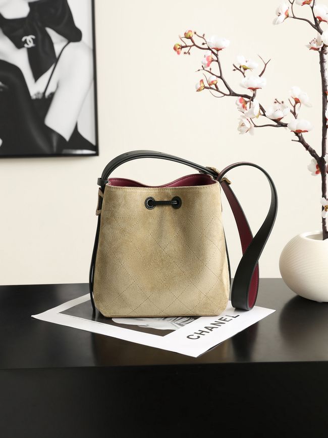 Chanel Suede Calfskin Bucket Bag AS6537 dark Beige Chanel Suede Calfskin Bucket Bag AS6537 dark Beige