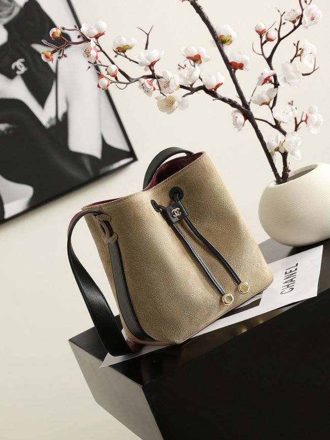 Chanel Suede Calfskin Bucket Bag AS6537 dark Beige Chanel Suede Calfskin Bucket Bag AS6537 dark Beige