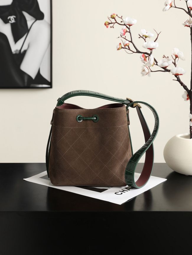 Chanel Suede Calfskin Bucket Bag AS6537 dark brown Chanel Suede Calfskin Bucket Bag AS6537 dark brown
