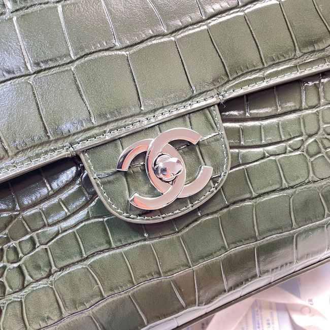 Chanel Crocodile Embossed Maxi Flap bag AS6231 green&Silver-Tone Metal Chanel Crocodile Embossed Maxi Flap bag AS6231 green&Silver-Tone Metal