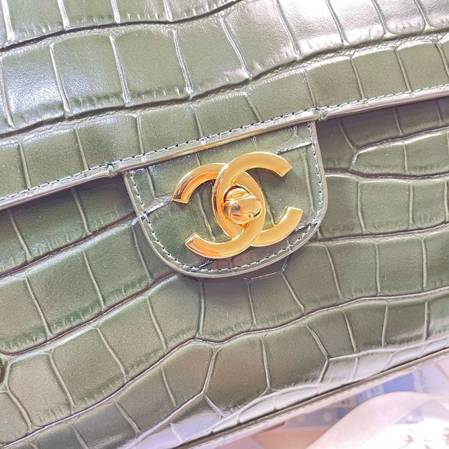 Chanel Crocodile Embossed Maxi Flap bag AS6231 green&gold-Tone Metal Chanel Crocodile Embossed Maxi Flap bag AS6231 green&gold-Tone Metal