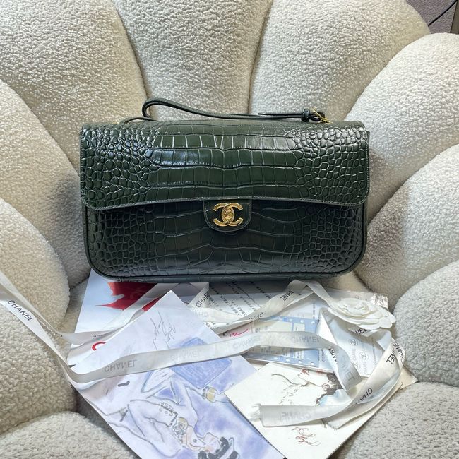Chanel Crocodile Embossed Maxi Flap bag AS6231 green&gold-Tone Metal Chanel Crocodile Embossed Maxi Flap bag AS6231 green&gold-Tone Metal