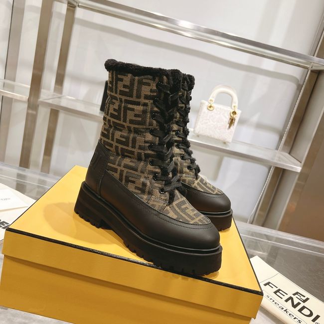FENDI Filo black leather and FF fabric biker boots 8T8576-1