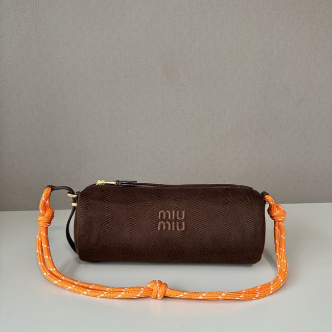 MIUMIU Tote Shoulder Handbag denim 5NE851  dark brown