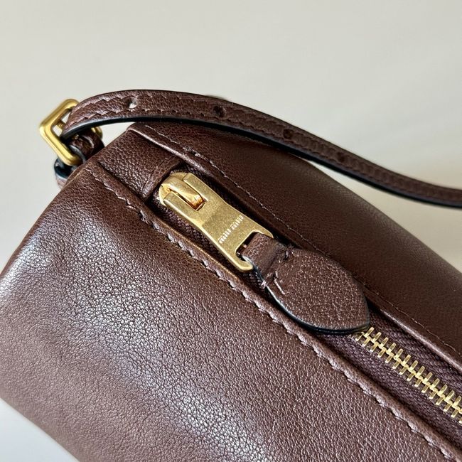 MIUMIU Tote Shoulder Handbag sheepskin 5NE851 dark brown MIUMIU Tote Shoulder Handbag sheepskin 5NE851 dark brown