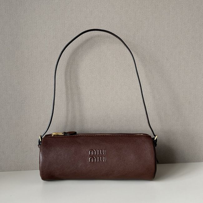 MIUMIU Tote Shoulder Handbag sheepskin 5NE851 dark brown