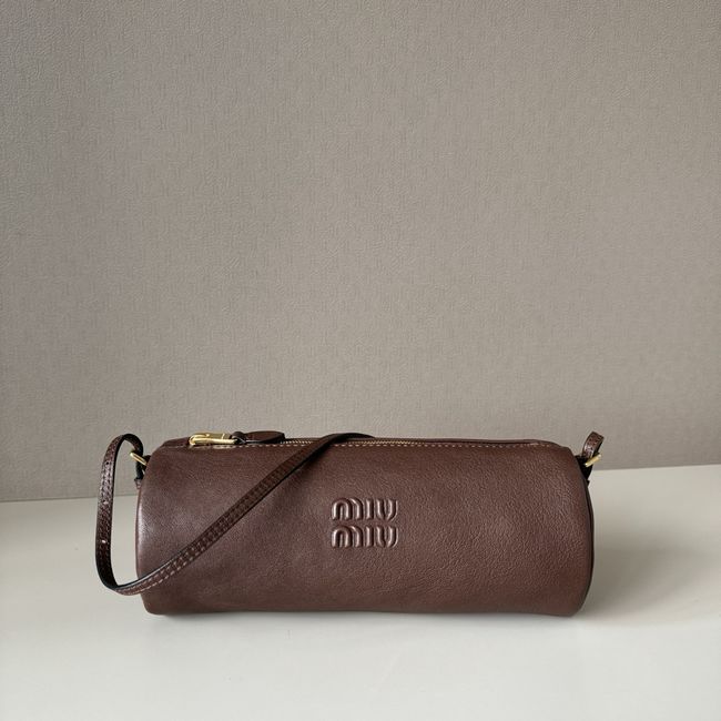 MIUMIU Tote Shoulder Handbag sheepskin 5NE851 dark brown MIUMIU Tote Shoulder Handbag sheepskin 5NE851 dark brown