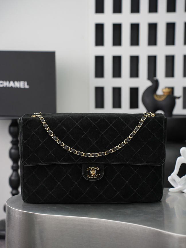 CHANEL Maxi Flapbag Suede Calfskin AS6233 black