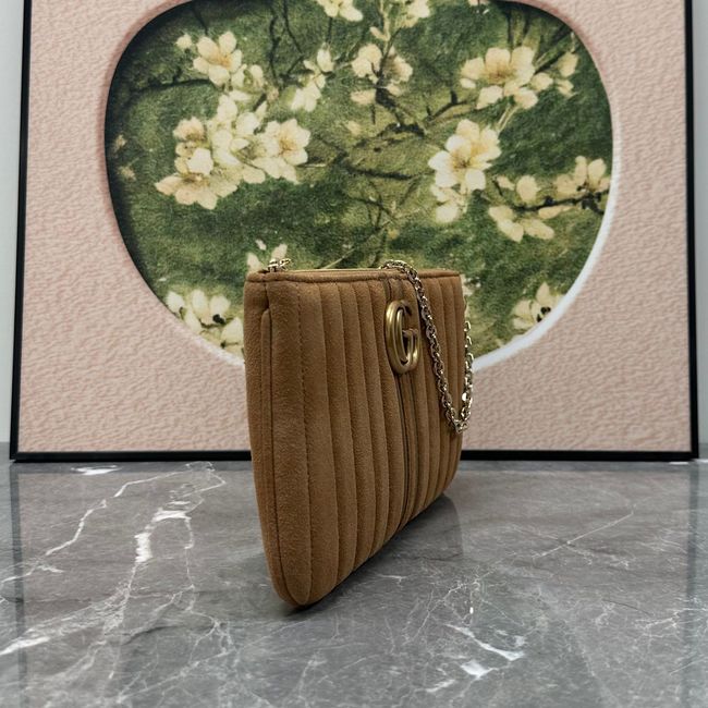 Gucci GG Marmont pouch with strap A006X2 brown suede Gucci GG Marmont pouch with strap A006X2 brown suede