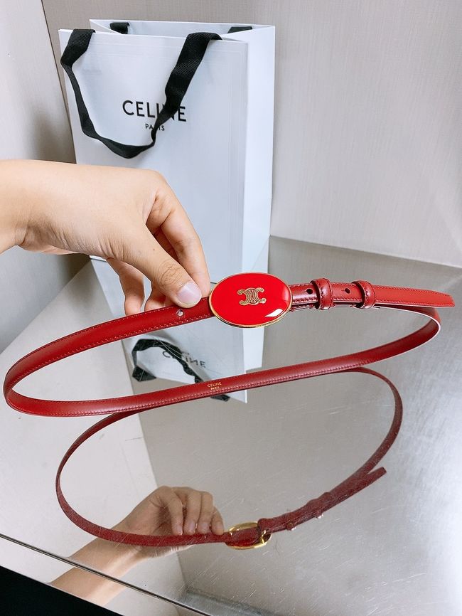 Celine ELLIPSE Belt 13 IN TAURILLON LEATHER WITH ENAMELLED BUCKLE P5706 red