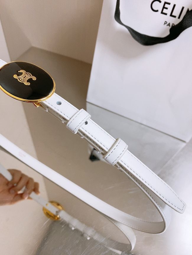 Celine ELLIPSE Belt 13 IN TAURILLON LEATHER WITH ENAMELLED BUCKLE P5706 white