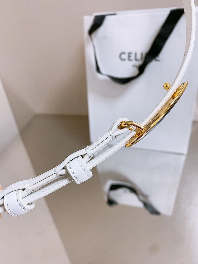Celine ELLIPSE Belt 13 IN TAURILLON LEATHER WITH ENAMELLED BUCKLE P5706 white