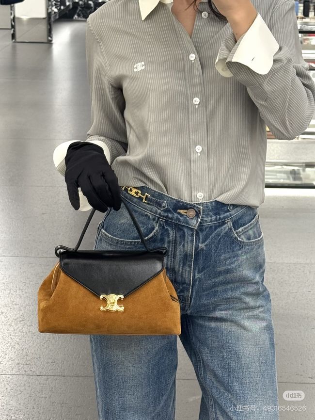 CELINE FLAIR IN GRAINED CALFSKIN L10BF5 Suede CREAMY & black CELINE FLAIR IN GRAINED CALFSKIN L10BF5 Suede CREAMY & black