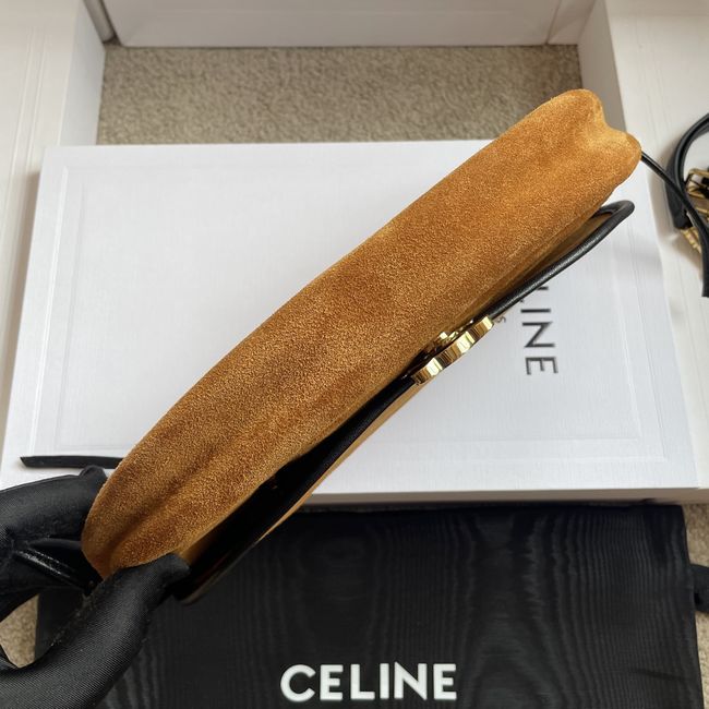 CELINE SOFT TRIOMPHE LITTLE HALFMOON IN SUEDE L103754 CAMEL & BLACK