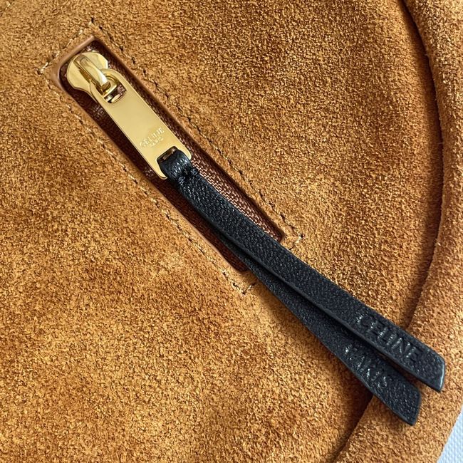 CELINE SOFT TRIOMPHE LITTLE HALFMOON IN SUEDE L103754 CAMEL & BLACK