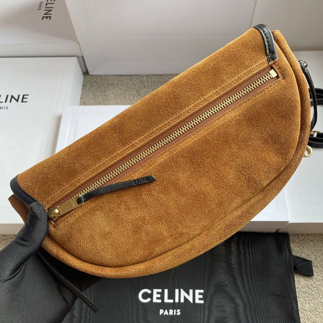 CELINE SOFT TRIOMPHE LITTLE HALFMOON IN SUEDE L103754 CAMEL & BLACK