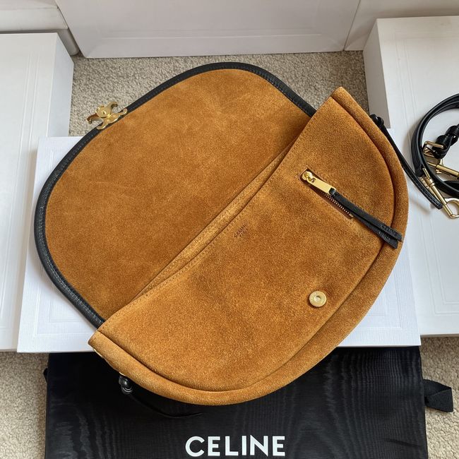 CELINE SOFT TRIOMPHE LITTLE HALFMOON IN SUEDE L103754 CAMEL & BLACK