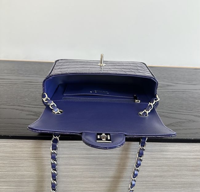 Chanel MINI FLAP BAG Crocodile Embossed 1116 Dark Blue&silver Chanel MINI FLAP BAG Crocodile Embossed 1116 Dark Blue&silver
