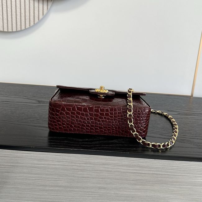 Chanel MINI FLAP BAG Crocodile Embossed 1116 Dark Burgundy&gold Chanel MINI FLAP BAG Crocodile Embossed 1116 Dark Burgundy&gold