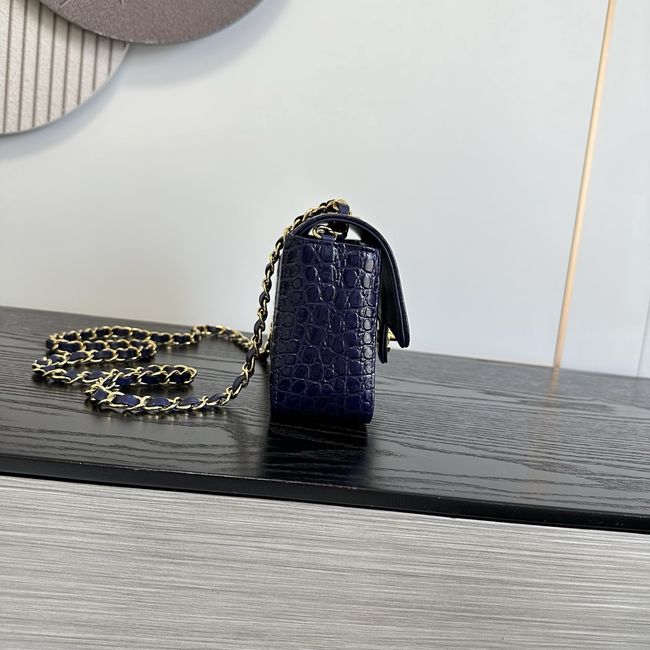 Chanel MINI FLAP BAG Crocodile Embossed 1116 Dark blue&gold Chanel MINI FLAP BAG Crocodile Embossed 1116 Dark blue&gold