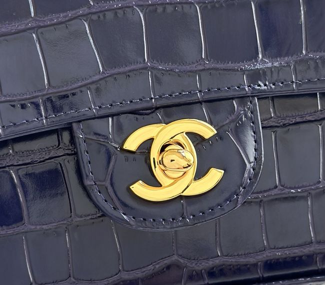 Chanel MINI FLAP BAG Crocodile Embossed 1116 Dark blue&gold Chanel MINI FLAP BAG Crocodile Embossed 1116 Dark blue&gold