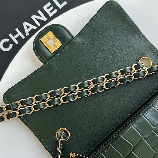 Chanel MINI FLAP BAG Crocodile Embossed 1116 Dark green&gold Chanel MINI FLAP BAG Crocodile Embossed 1116 Dark green&gold