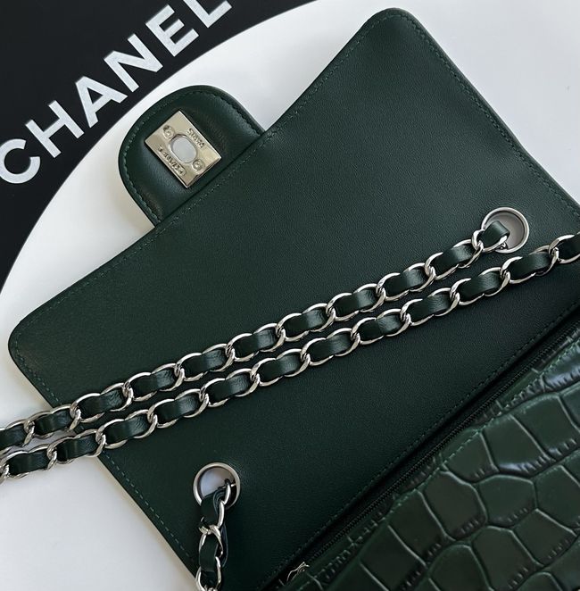 Chanel MINI FLAP BAG Crocodile Embossed 1116 green&silver Chanel MINI FLAP BAG Crocodile Embossed 1116 green&silver