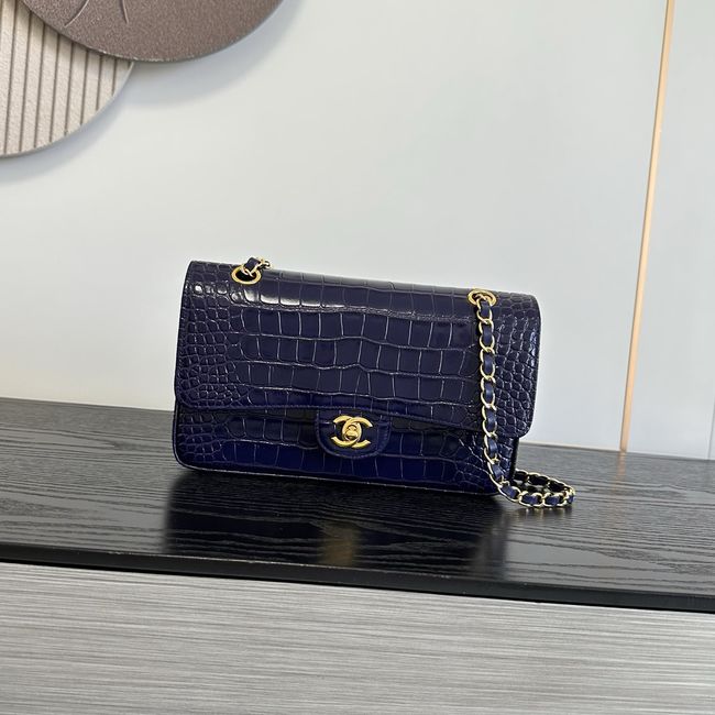 Chanel Small Flap Bag Crocodile Embossed 1112 dark blue&gold Chanel Small Flap Bag Crocodile Embossed 1112 dark blue&gold