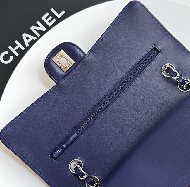 Chanel Small Flap Bag Crocodile Embossed 1112 dark blue&silver