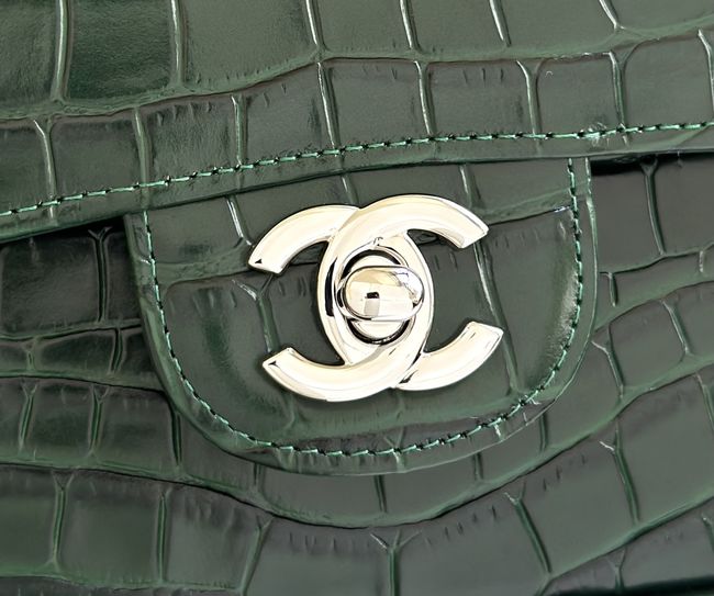 Chanel Small Flap Bag Crocodile Embossed 1112 green&silver