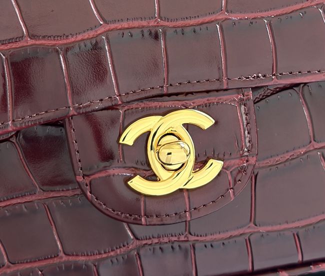 Chanel Small Flap Bag Crocodile Embossed Calfskin 1112 Dark Burgundy